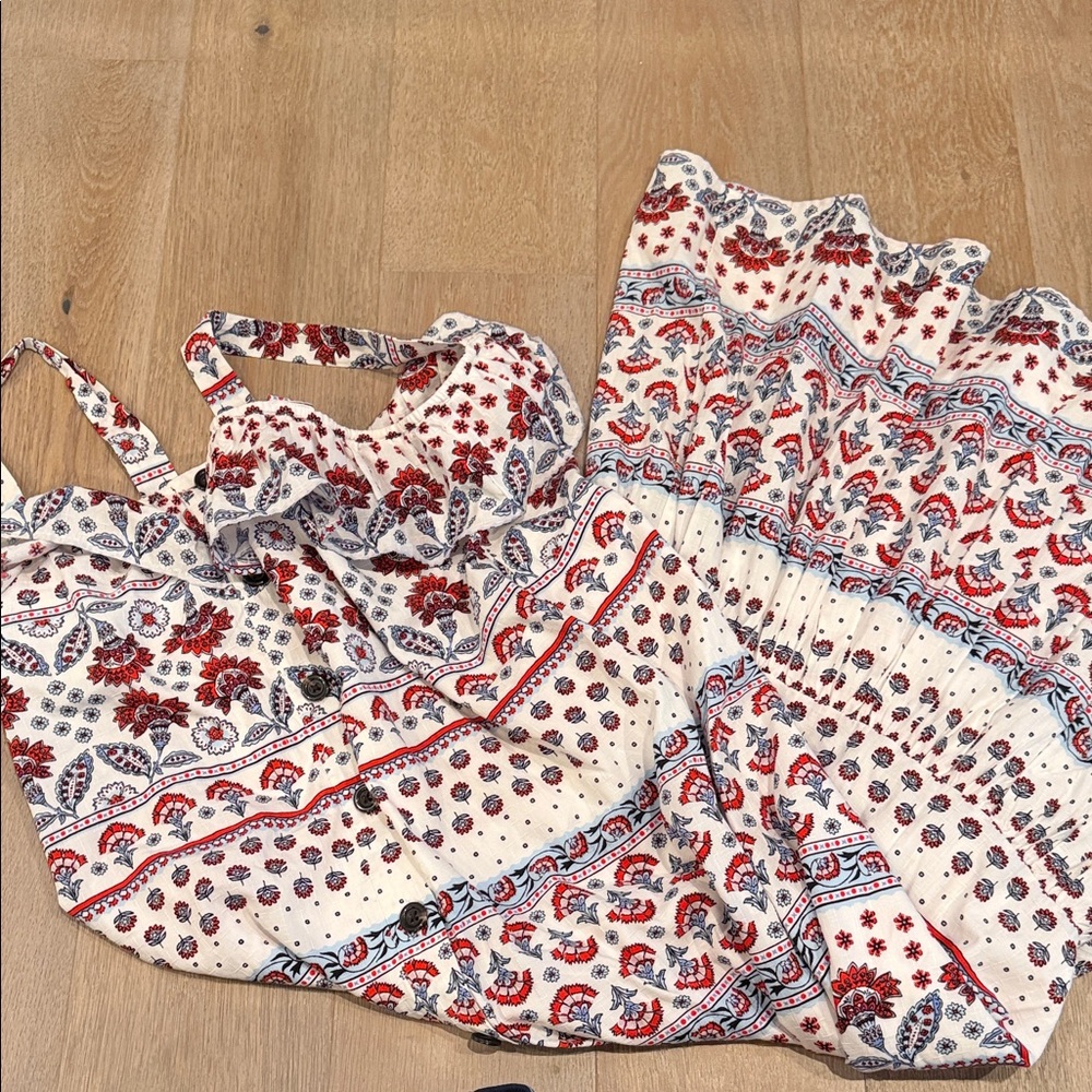 Ann Taylor White Dress with Red and Blue Floral Pattern
